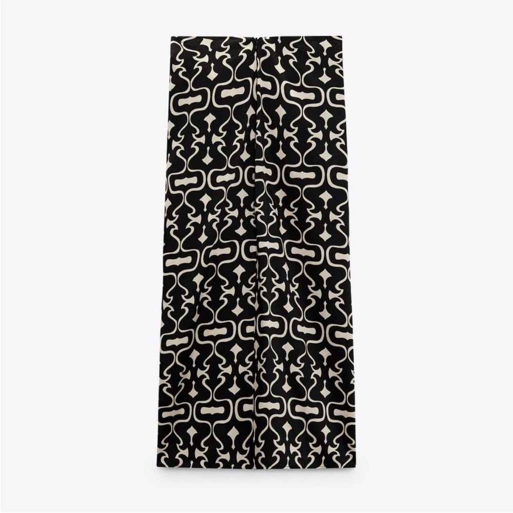 Zara Geometric Black Sand Front Slit Satin Midi Skirt Womens Size Medium
